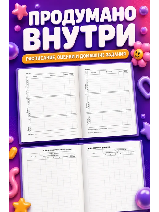 PRINTberries Школьный дневник с дизайном сладости вкусняшки коллаж арт 54, белый, фото 4