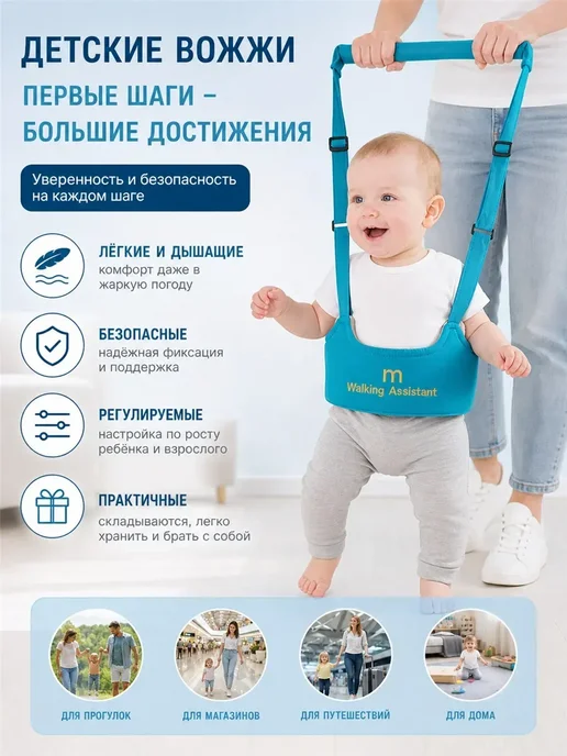 Поводок вожжи для детей, голубой