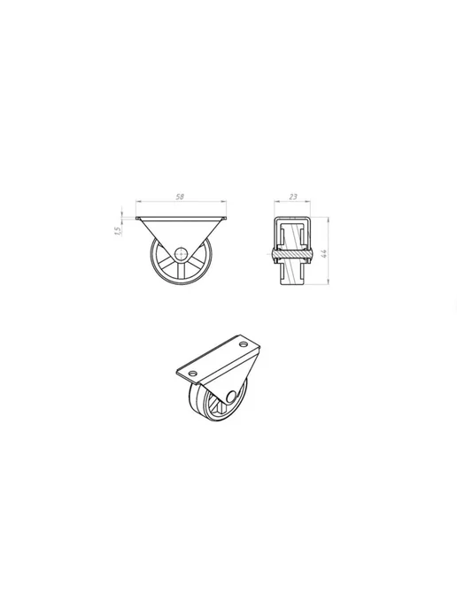 РемоКолор Колесо опорное d-44 неповоротное роликовое чёрное пластиково, черный, фото 5