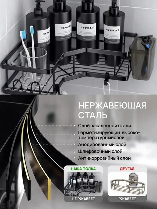 Полка для ванной угловая, черный, фото 2