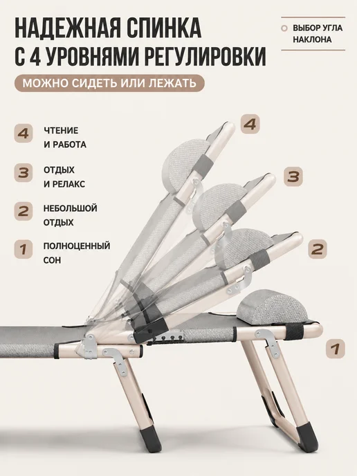 Раскладушка туристическая взрослая складная 193x68x30, 193x68x30, фото 6