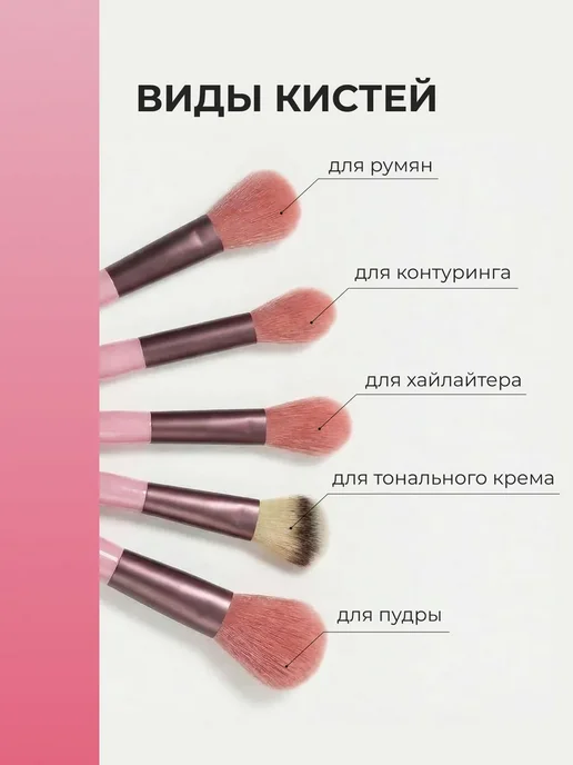 Кисти для макияжа набор 13 шт розовые, 13 шт, фото 6