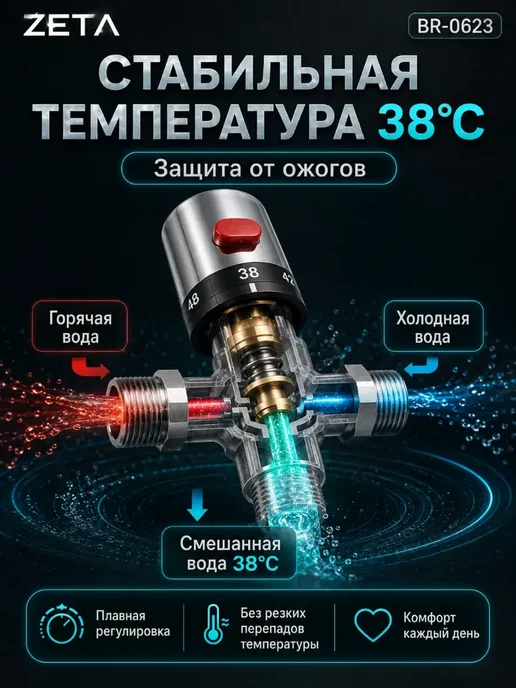 Термостатический смесительный клапан резьба G1 2" наружная, вариант, фото 2
