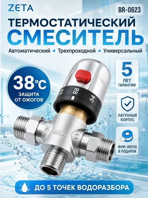 Термостатический смеситель клапан, вариант