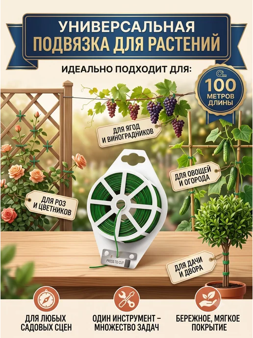 Подвязка для растений 100 м, проволока подвязочная садовая, 100 м, фото 4