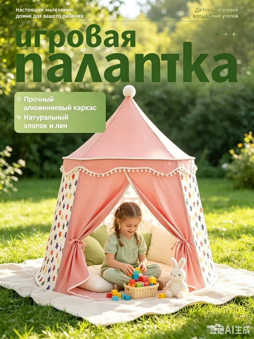 Палатка‑домик, отличный подарок для девочки, розовый