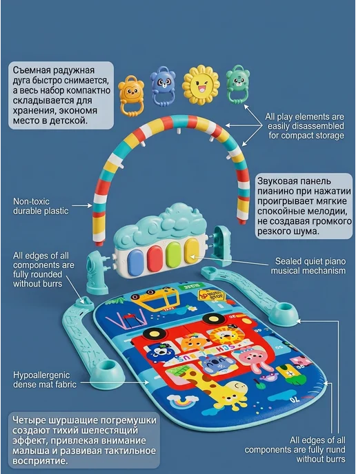 CHICCO Игровой развивающий коврик для новорожденного 0+, синий, фото 5