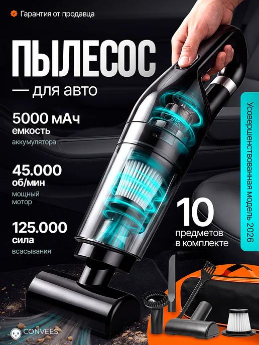 Пылесос автомобильный беспроводной мощный с насадками, вариант