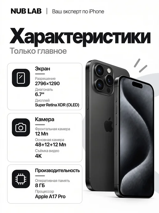Смартфон Apple iPhone 15pro 256 ГБ (восстановленный), черный, фото 4
