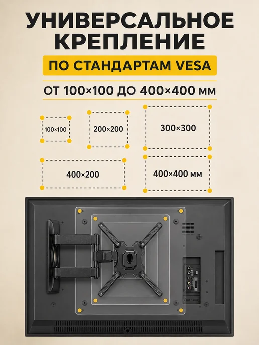 Кронштейн для телевизора на стену поворотный, черный, фото 6