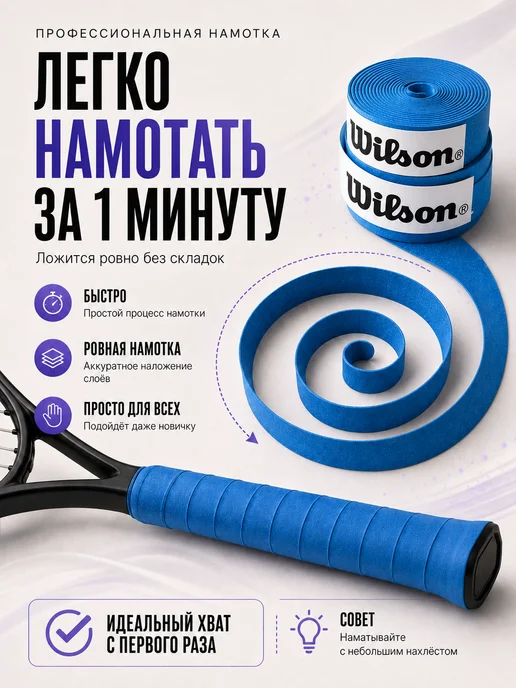 Wilson Намотка для ракетки для большого тенниса овергрип черный, синий, фото 4