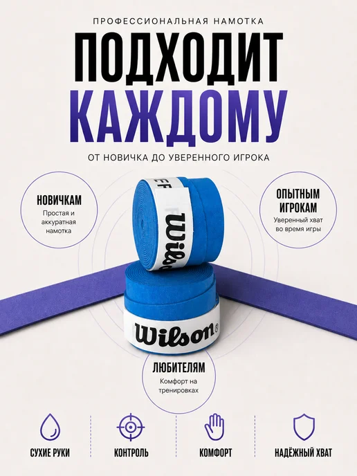 Wilson Намотка для ракетки для большого тенниса овергрип черный, синий, фото 8