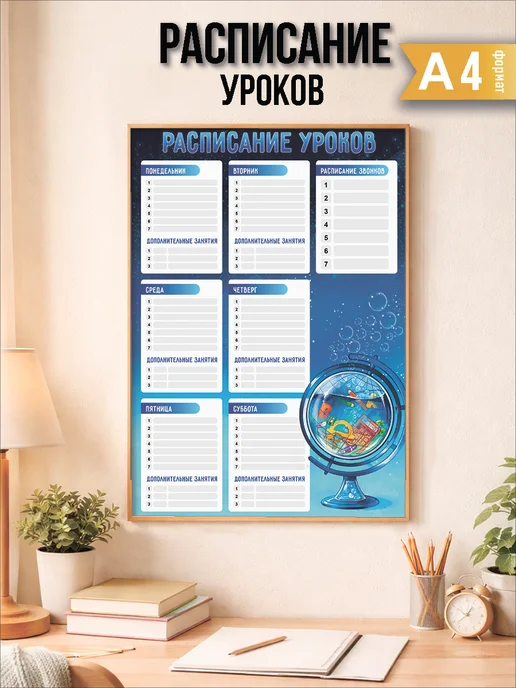 Расписание уроков на неделю настенное глобус, черный