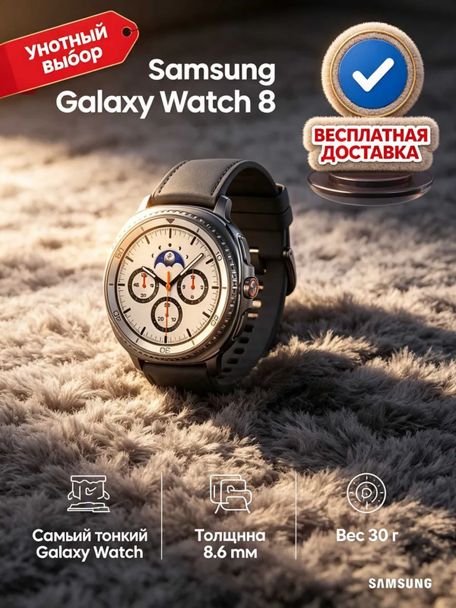 Samsung Часы смарт Galaxy Watch 8 серебро