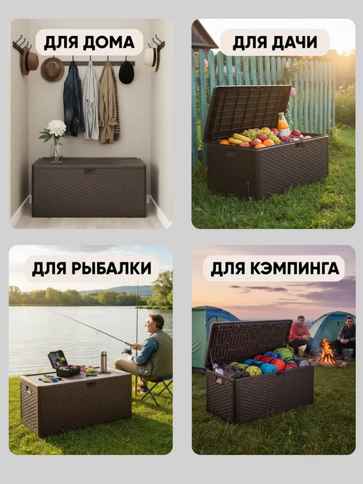 STOOL GROUP Сундук садовый Кейт, пластиковый, коричневый, 276 л, 276 л, серый, фото 7