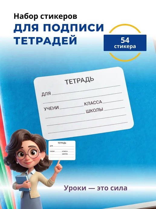 Набор стикеров "Для подписи тетрадей", 6 листов, белый