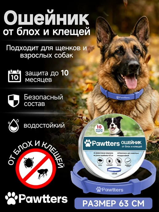 pawtters Ошейник для собак от блох и клещей,63CM,серый, синий