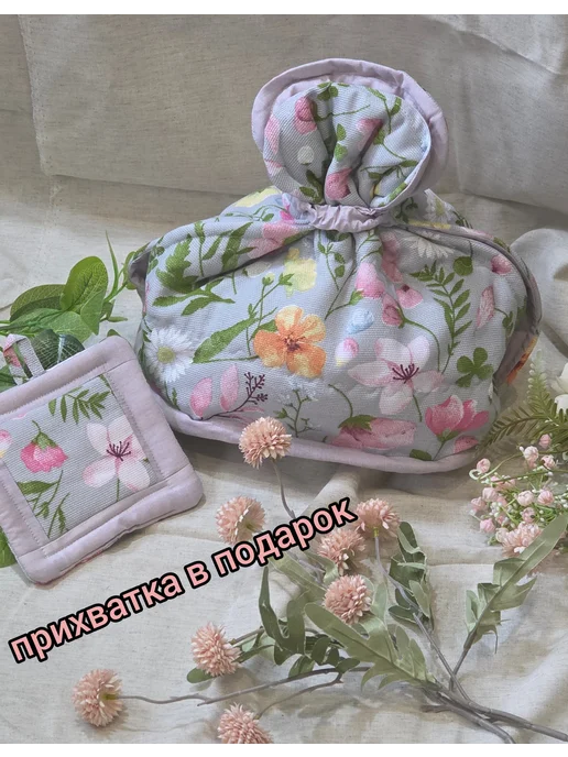 Грелка для кастрюли Гуси в светлом, Луговые цветы, фото 2