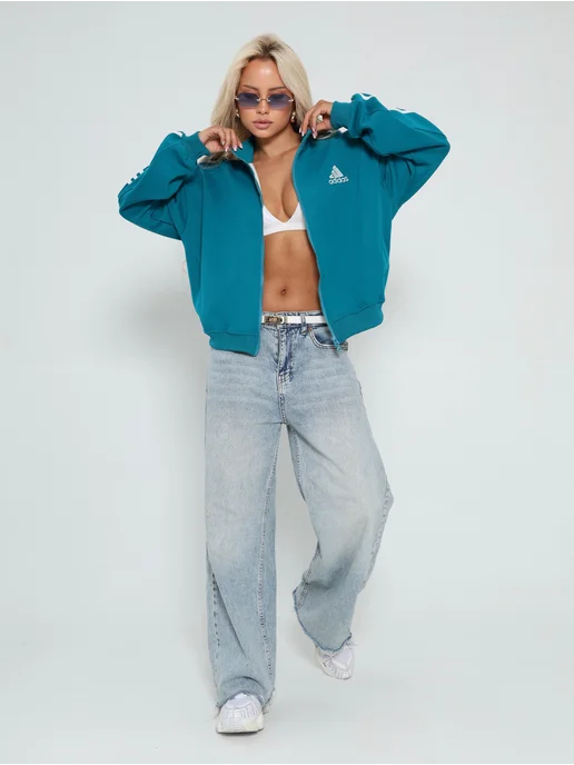 SPORT CASUAL Толстовка на молнии оверсайз олимпийка без капюшона зипка, голубой, фото 5