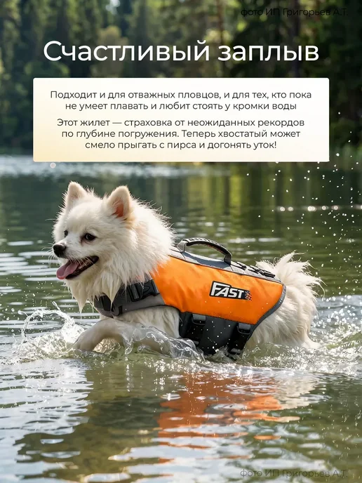 Спасательный жилет для собаки для плавания, оранжевый, фото 2