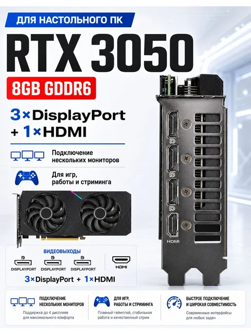 NVIDIA GeForce RTX 3050 (8 Гб), черный, 8 ГБ, фото 4