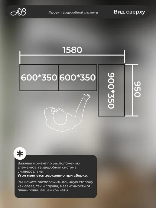 A'Belle Гардеробная система ЛДСП ABelle 158 95 см черный дуб вотан, черный, фото 4