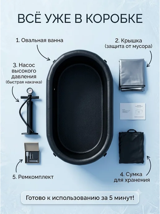 Ледяная надувная ванна купель для льда овальная, черный, фото 4