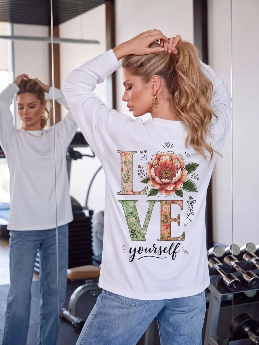 Лонгслив оверсайз с принтом на спине LOVE