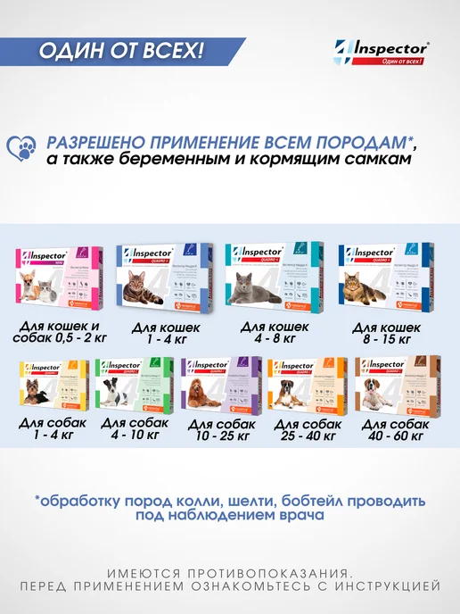 inspector Капли от клещей блох глистов для кошек Quadro до 4 кг, 4 кг, фото 7