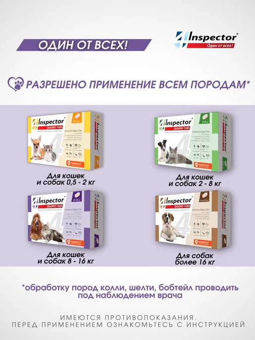 inspector Таблетки от клещей блох глистов для собак QUADRO 8-16 кг, 816 кг, фото 7