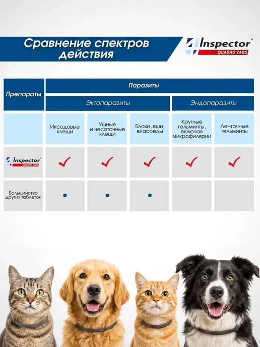 inspector Таблетки от клещей блох глистов для собак QUADRO 8-16 кг, 816 кг, фото 8