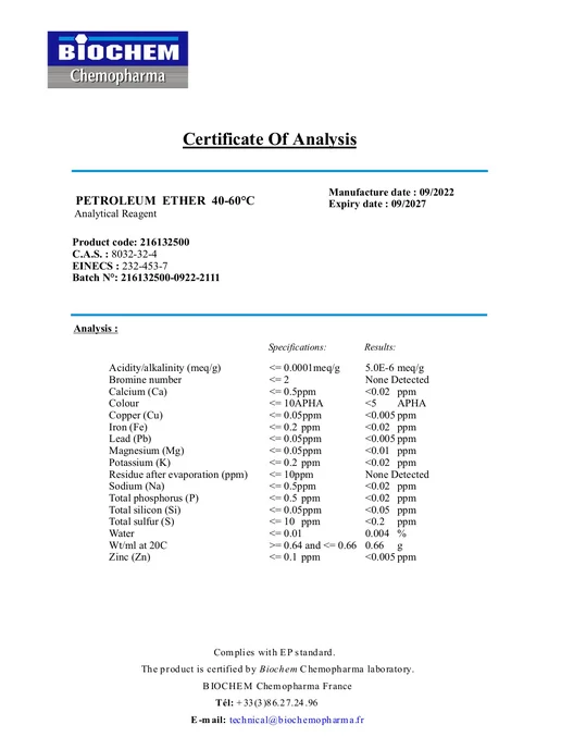 Biochem Chemopharma Петролейный эфир 40-60 C° для анализа, 2,5 л, 2,5 л, фото 5