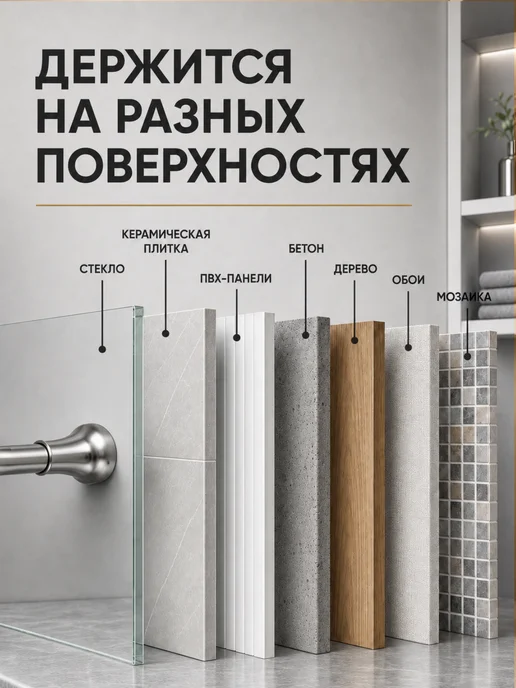 Карниз для ванной телескопический 120–220 без сверления, серый, фото 4