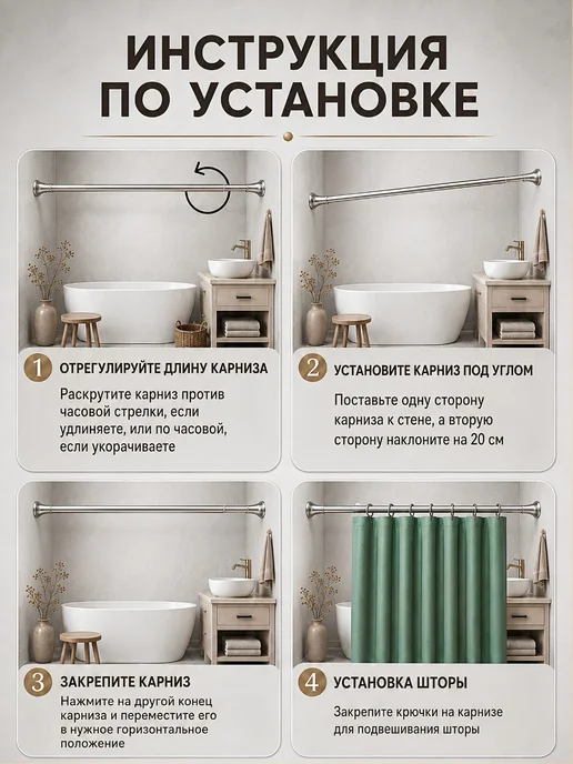 Карниз для ванной телескопический 120–220 без сверления, серый, фото 5
