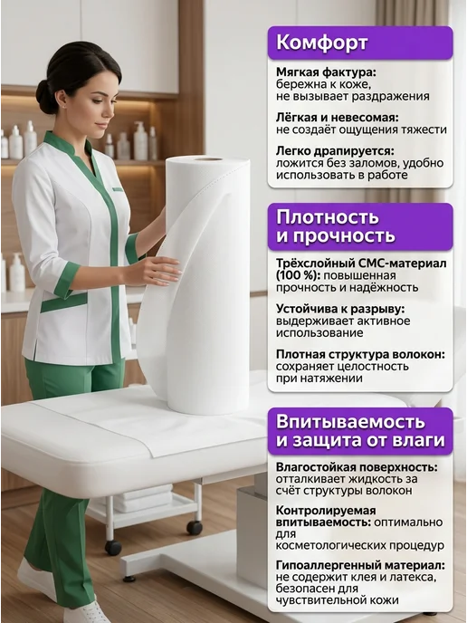 АКМЕ Простыни одноразовые в рулоне 200х70 12 г м², 12 г, фото 6