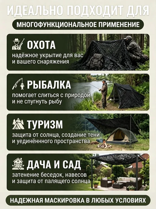 Маскировочная сетка черное 3 на 5 м, крепкая основа и шнуры, 5 м, фото 8