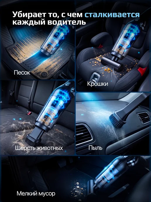 Пылесос для автомобиля беспроводной мощный, черный, фото 4