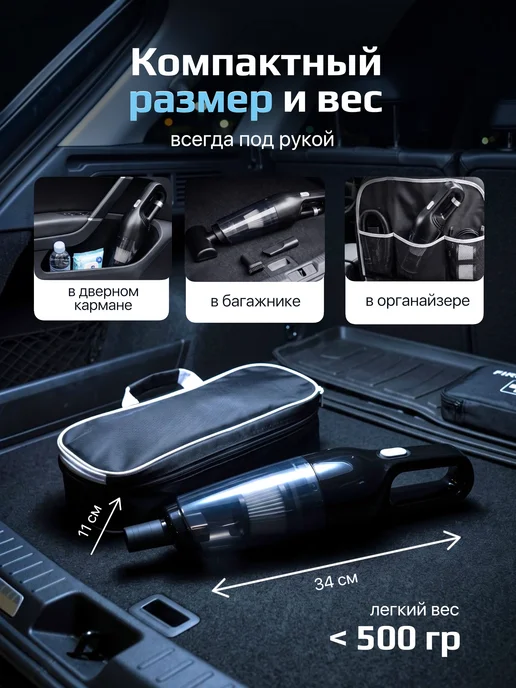 Пылесос для автомобиля беспроводной мощный, черный, фото 8