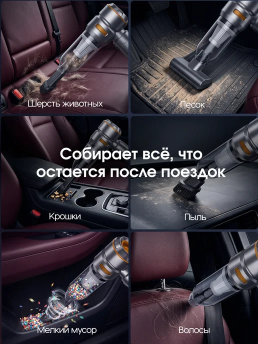 Пылесос для автомобиля беспроводной мощный, серый, фото 5