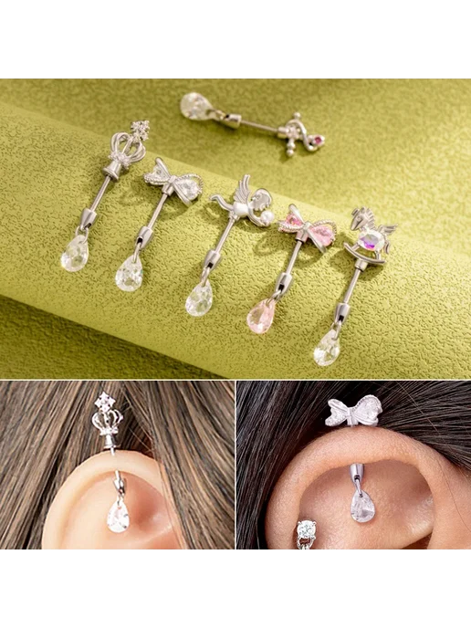 GEMOSA Серьги-гвоздики для пирсинга титановая сталь 5-1pc, титан, фото 2