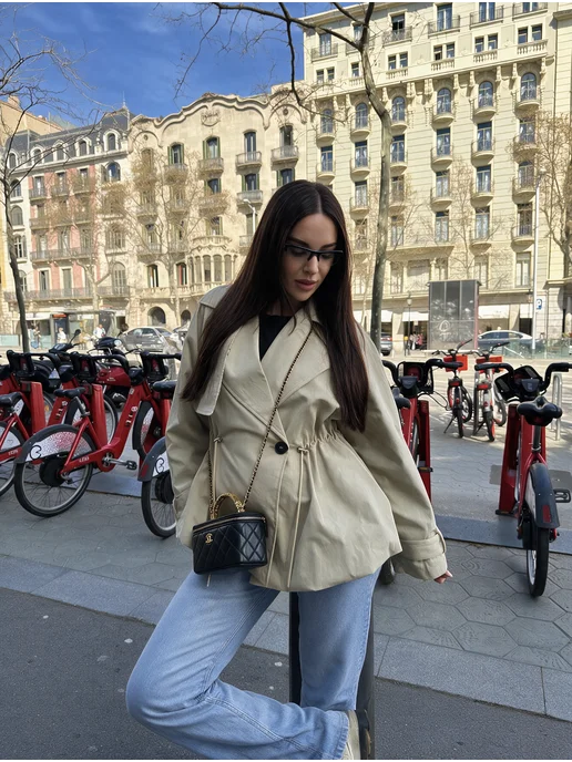 VEXO Тренчкот осенний укороченный с утяжкой, бежевый, фото 2
