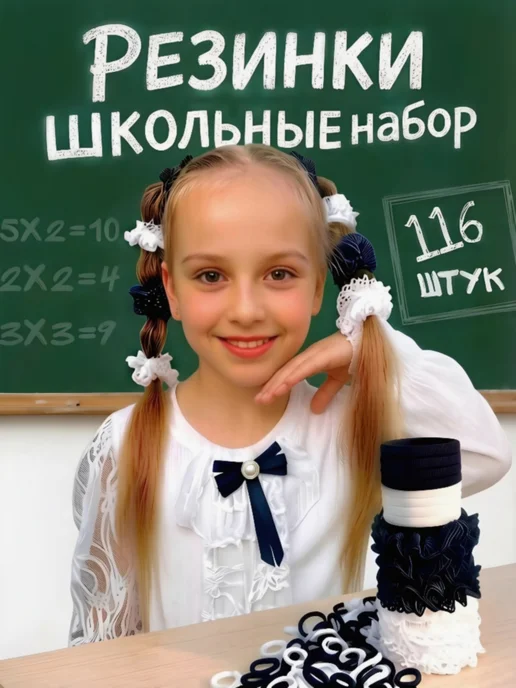 Ярче радуги Резинки для волос школьные набор, голубой