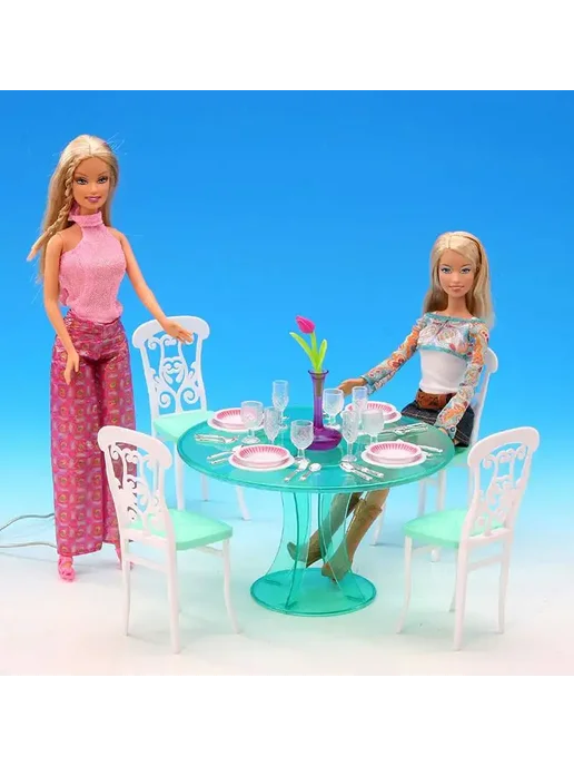 Нет бренда Миниатюрный обеденный стол для куклы BJD, голубой, фото 2