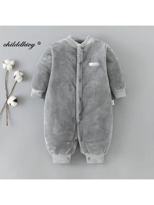 childdkivy Детский фланелевый комбинезон 0-9 месяцев, серый