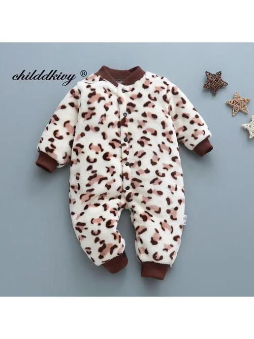 childdkivy Детский фланелевый комбинезон 0-9 месяцев, коричневый