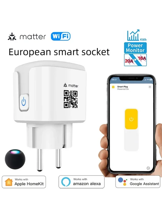 CBE Умная WiFi розетка EU 16А Tuya matter EU 1PC, белый