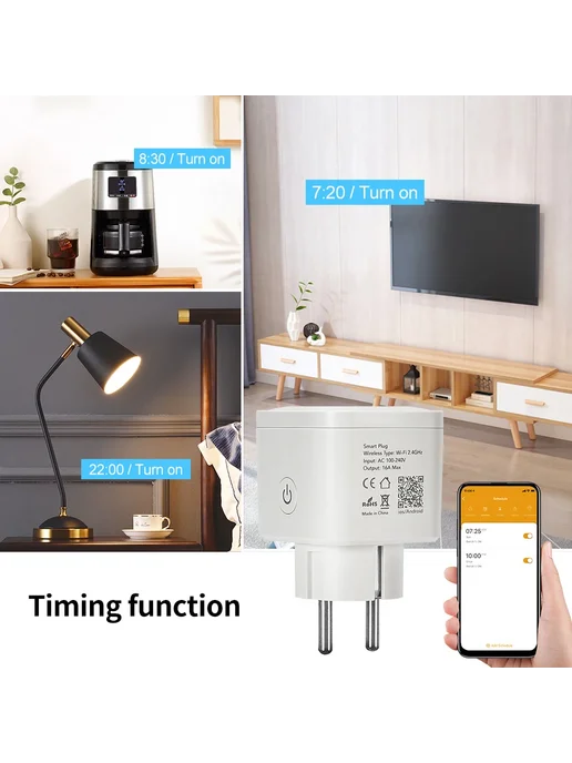 CBE Умная WiFi розетка EU 16А Tuya WF uk 1PC, вариант, фото 5
