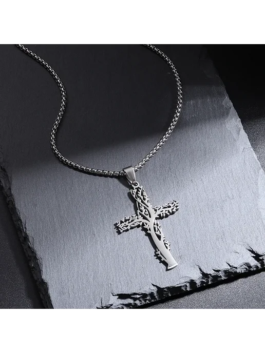 Нет бренда Православный крест из нержавеющей стали Ника AL19951-Silver, серебристый