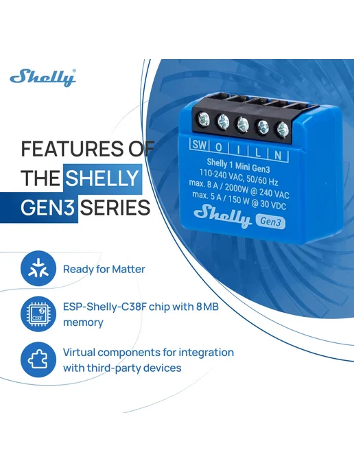 Shelly 1 Mini Gen3 Wi-Fi переключатель 1 Pcs, 1 шт, фото 5