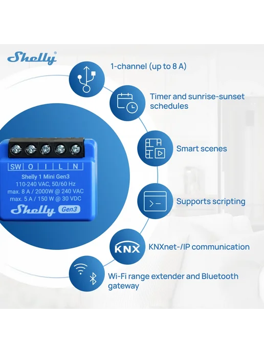 Shelly 1 Mini Gen3 Wi-Fi переключатель 1 Pcs, 1 шт, фото 6